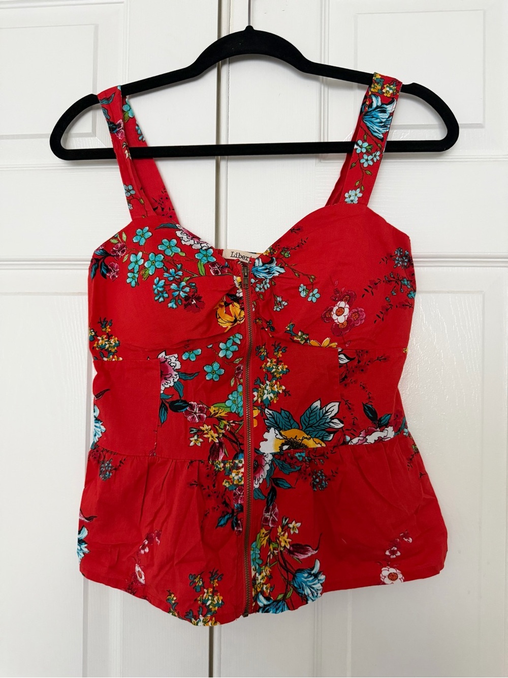 Liberty Love Bright Red Floral Zip-Front Cami Top